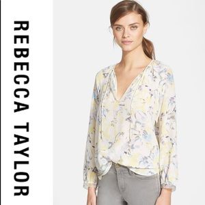 Rebecca Taylor Silk Lemon Rose Tassel Blouse